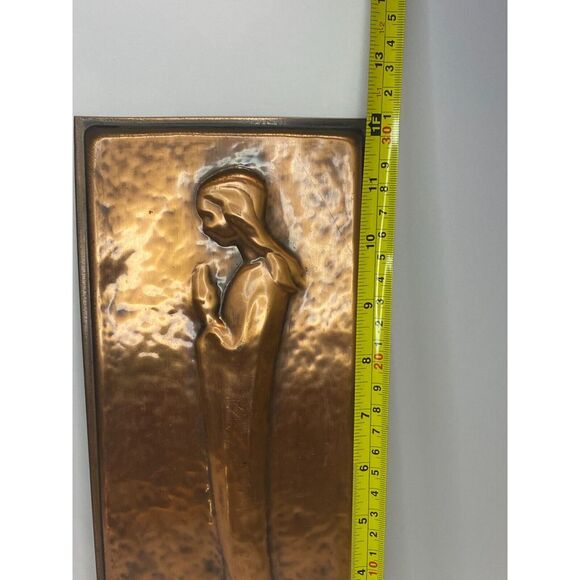 Vintage Copper Prayer‎ Religious Sculpture Wall Hanging Plaque - Picture 4 of 6